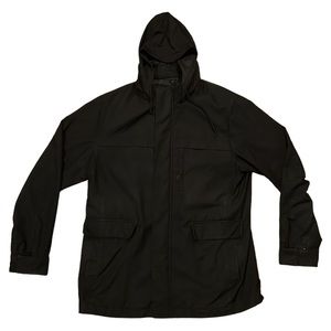 UNIQLO Jacket Mens Large Black Windbreaker Coat Hooded Full Zip Outdoor Parka